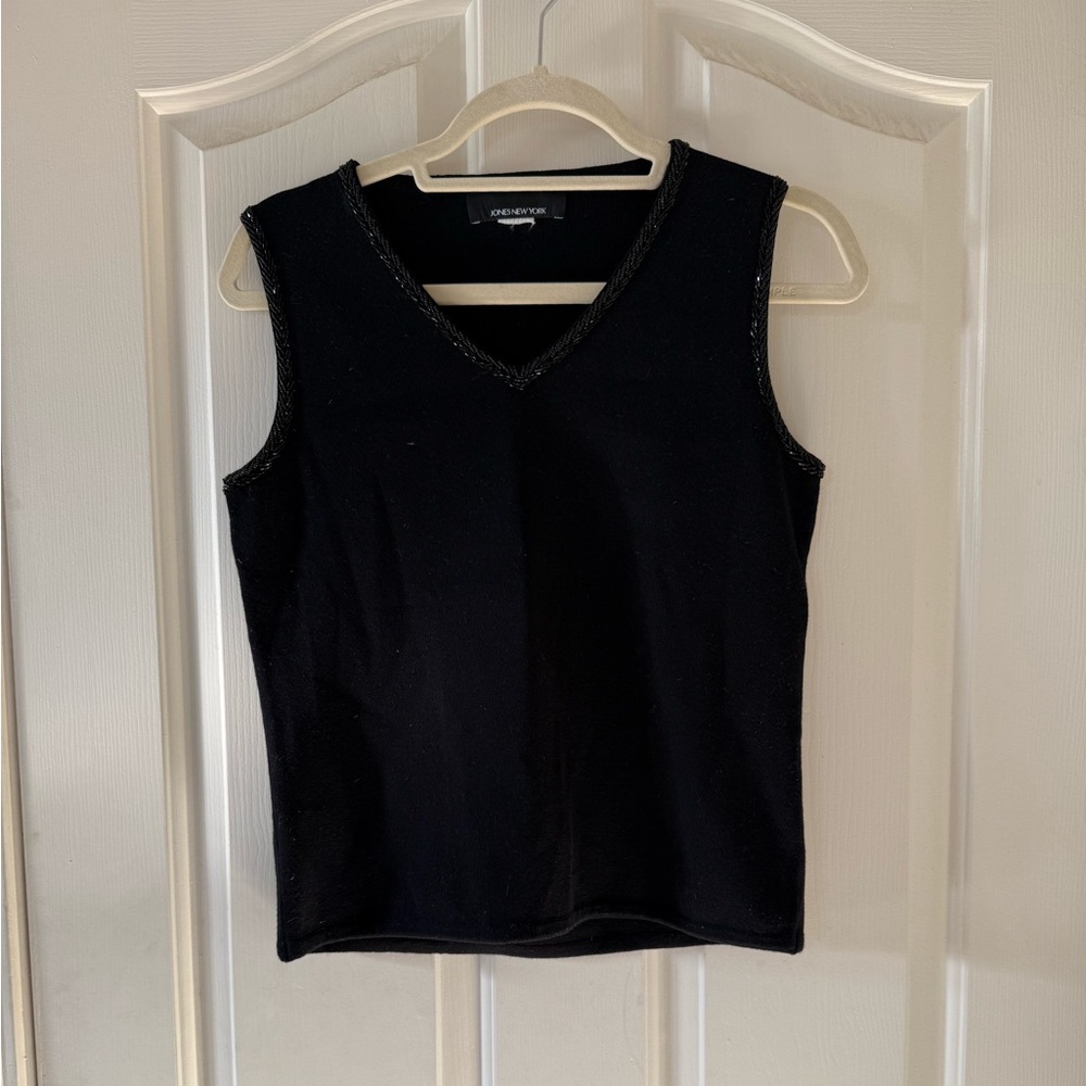Jones New York Women's Black Sleeveless Sweater with Beading